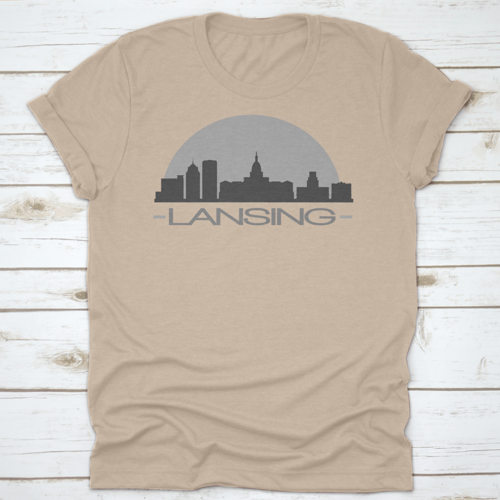 Lansing Skyline Silhouette design featuring iconic city buildings in a stylish vector format.