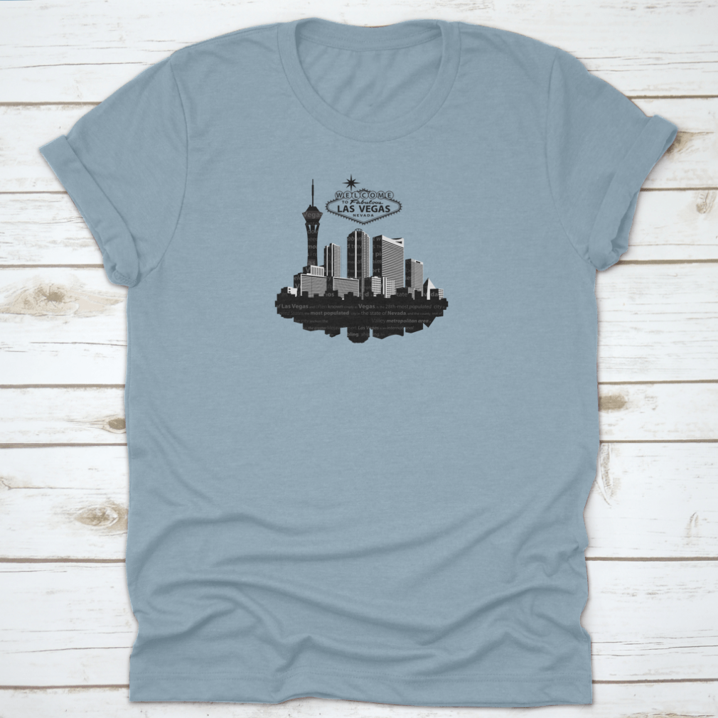 A detailed vector illustration of the Las Vegas city skyline featuring iconic buildings and landmarks.