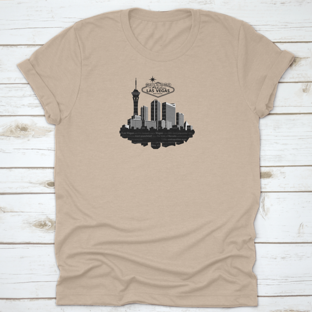 A detailed vector illustration of the Las Vegas city skyline featuring iconic buildings and landmarks.