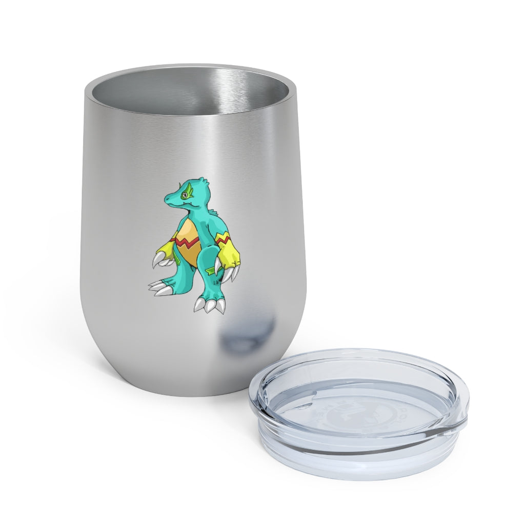 Laygoo 12oz Insulated Wine Tumbler in stainless steel with a clear plastic lid, showcasing a stylish design for hot and cold beverages.