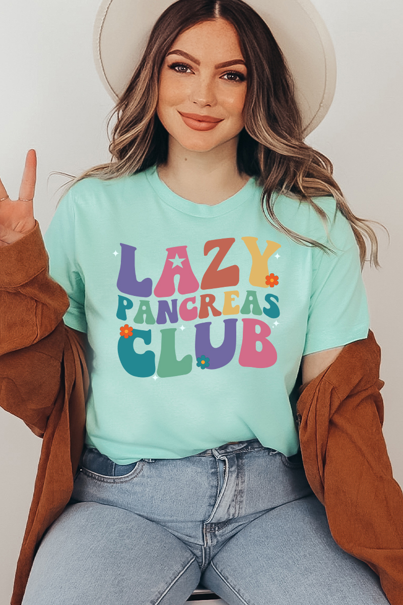 Lazy Pancreas Club T-shirt made from premium ring spun cotton with a stylish flex print design.