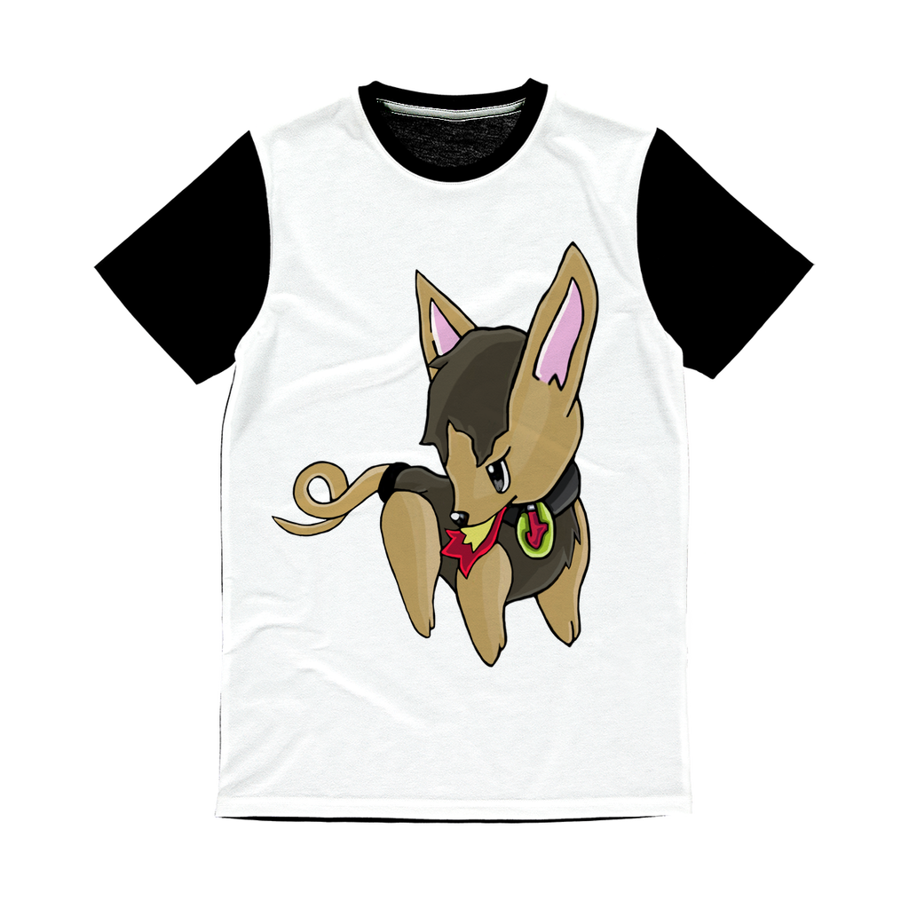 LB Classic Sublimation Panel T-Shirt featuring a vibrant front design and plain black back, ideal for custom printing.