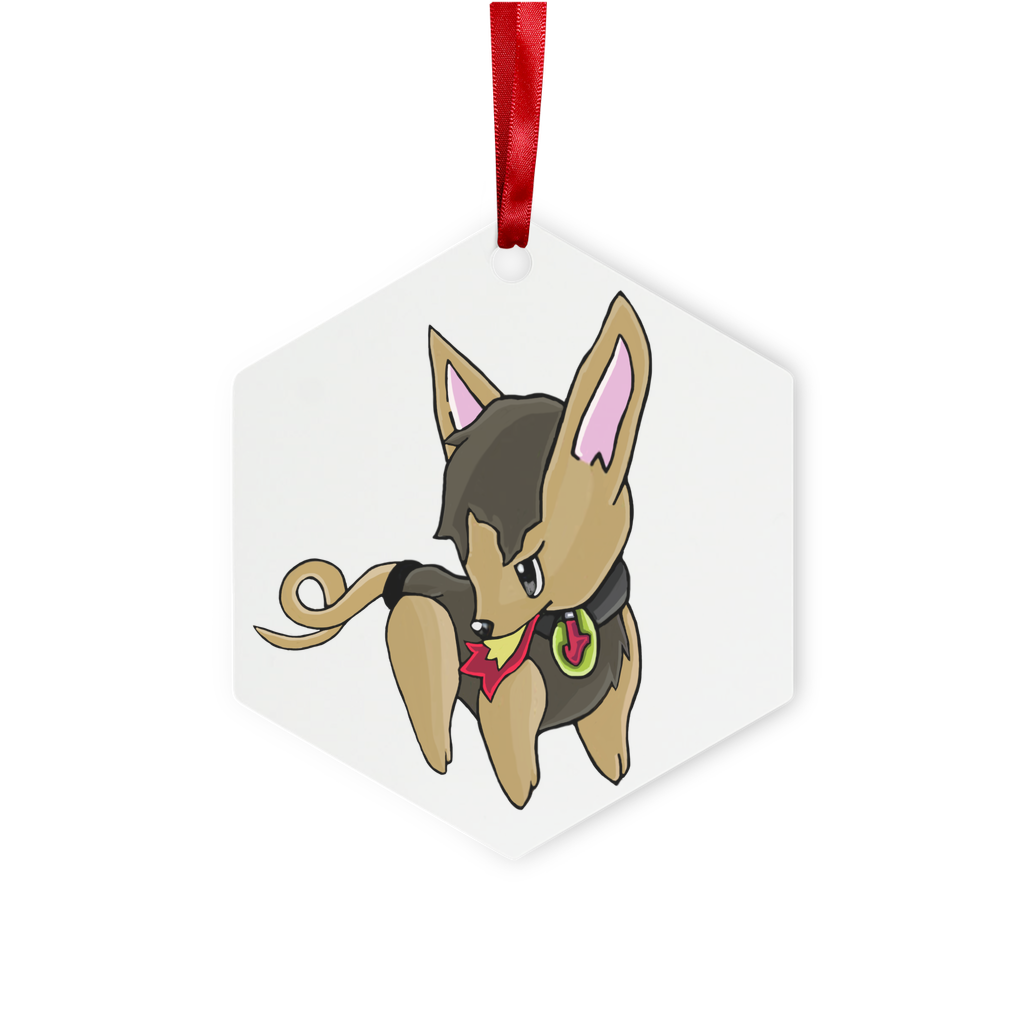 LB Metal Hanging Ornament in hexagon and star shapes, featuring a gloss white finish, red ribbon, and gold string, beautifully packaged in a white box.