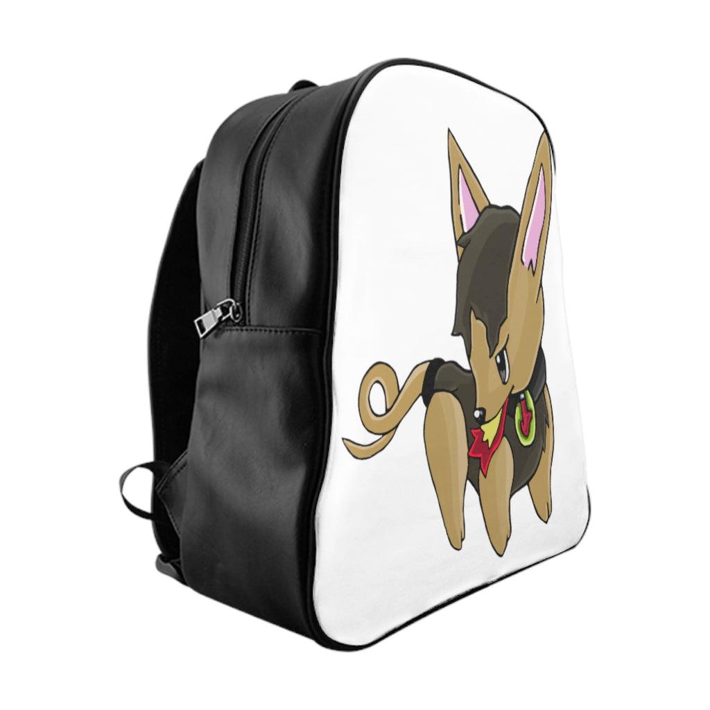 LB School Backpack made of durable PU leather with chocolate brown lining, featuring padded back and multiple inside pockets for organization.