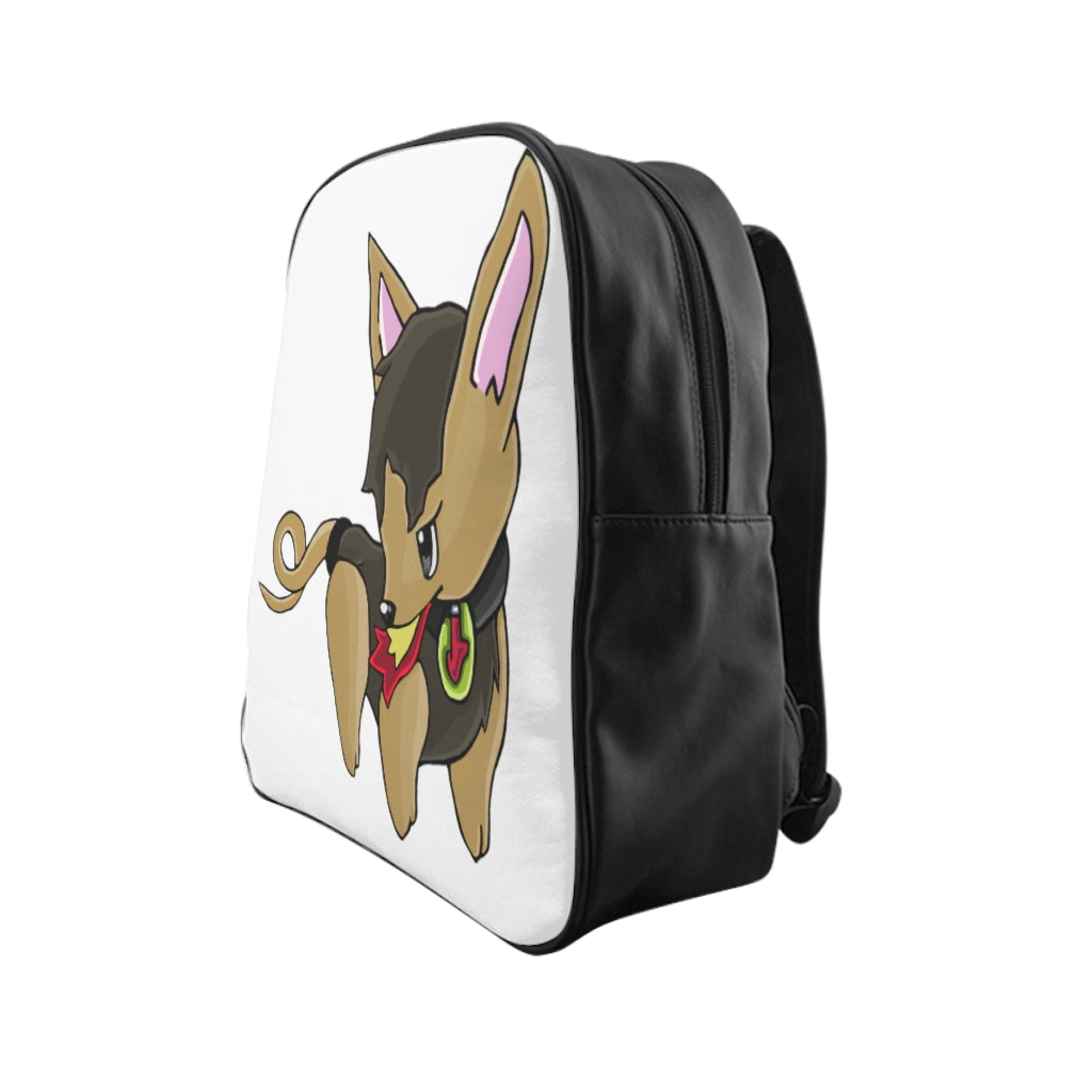 LB School Backpack made of durable PU leather with chocolate brown lining, featuring padded back and multiple inside pockets for organization.