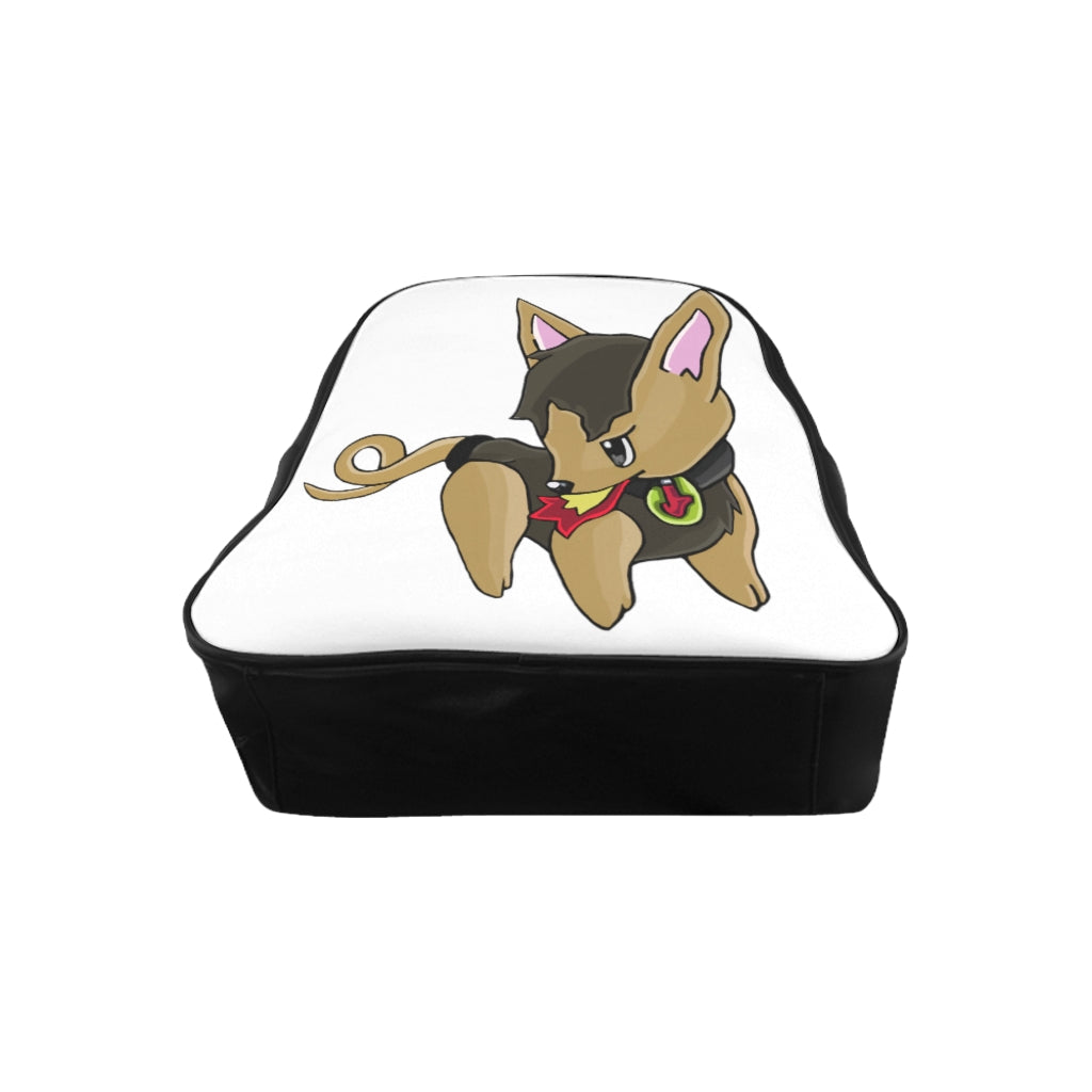 LB School Backpack made of durable PU leather with chocolate brown lining, featuring padded back and multiple inside pockets for organization.