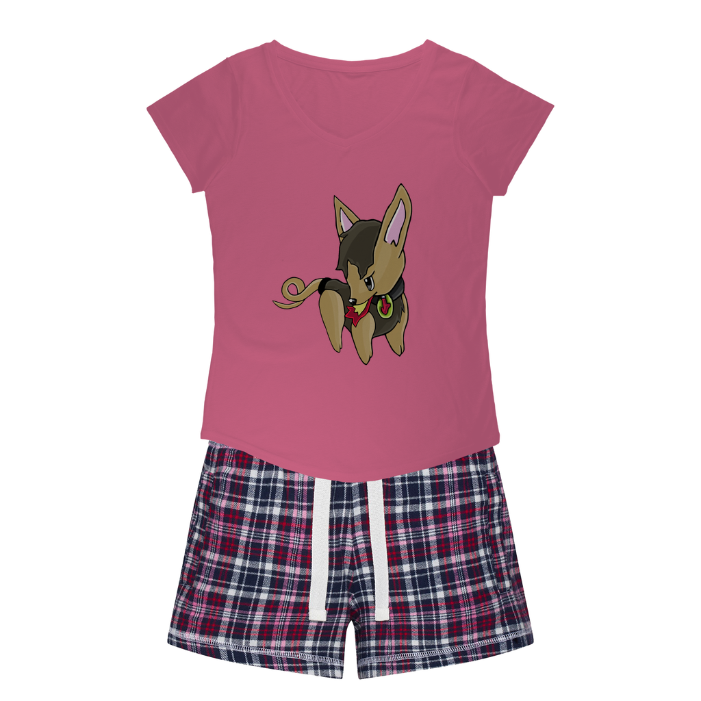 LB Women's Sleepy Tee and Flannel Short set featuring a relaxed fit T-shirt and vibrant flannel shorts, perfect for cozy nights.