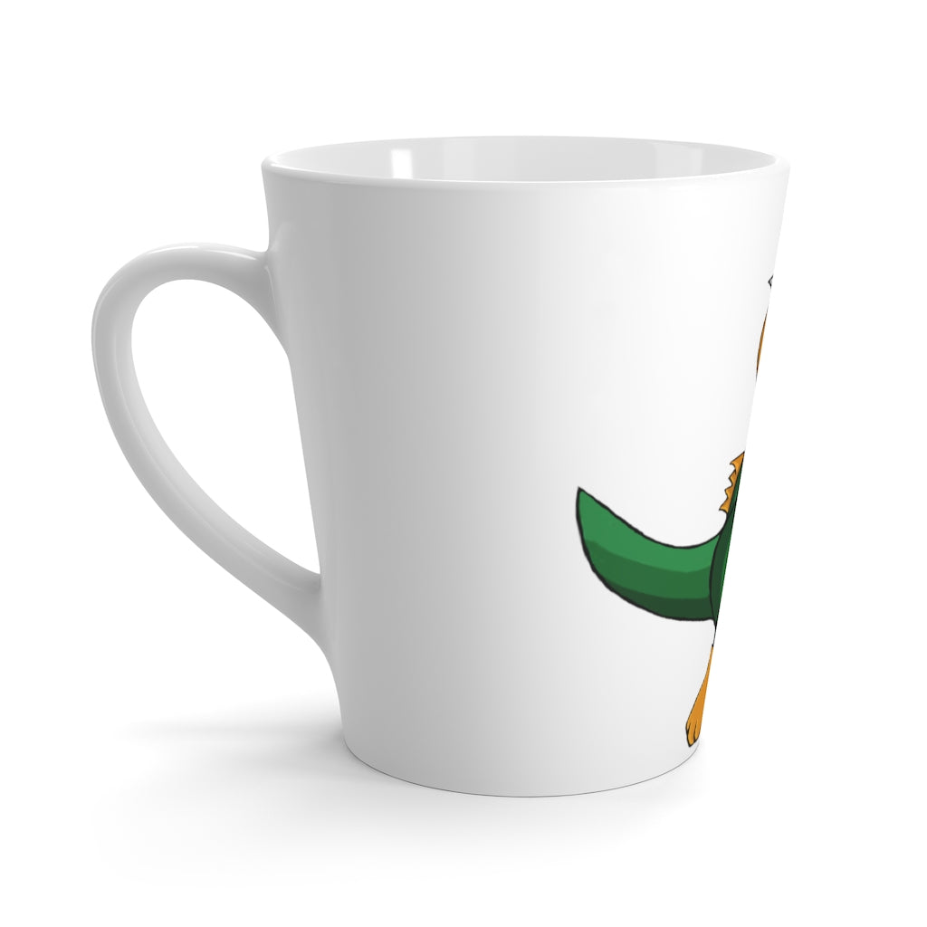 Leafasaur Latte Mug in white ceramic with rounded corners and C-handle, perfect for coffee lovers.