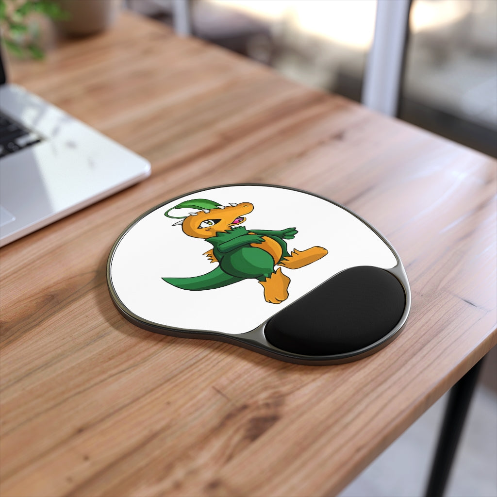 Leafasaur Mouse Pad with ergonomic Memory Foam wrist rest and custom neoprene insert, foot-shaped design.
