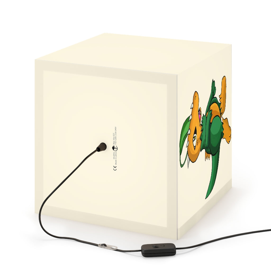 A stylish Leafasaur Personalized Lamp in a cube shape, showcasing its unique design and soft glow, perfect for home or shop decor.