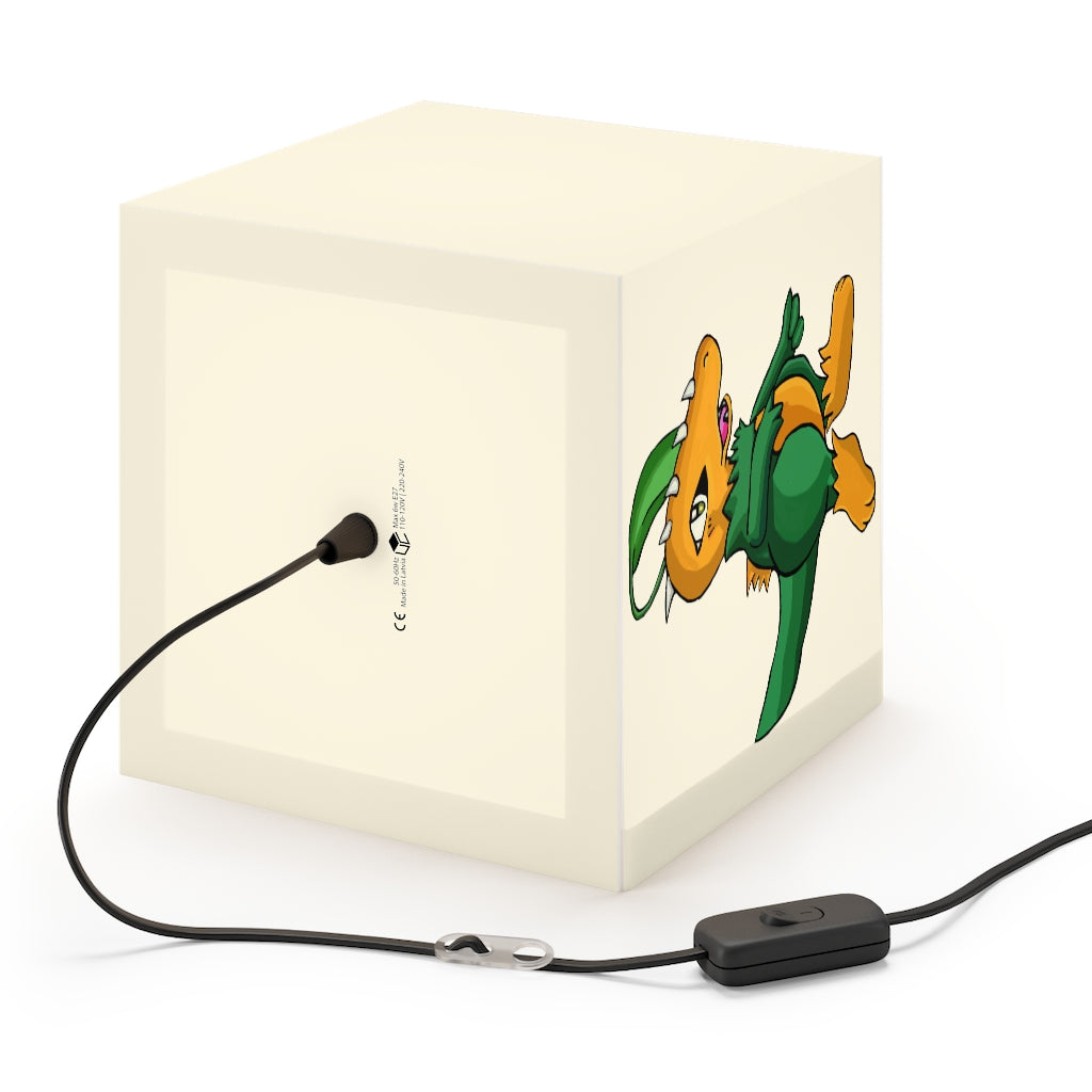 A stylish Leafasaur Personalized Lamp in a cube shape, showcasing its unique design and soft glow, perfect for home or shop decor.