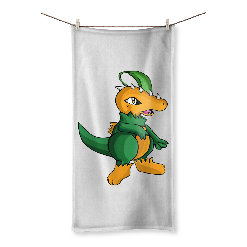 Leafasaur Sublimation All Over Towel featuring vibrant prints on polyester front and soft cotton backing, available in various sizes.