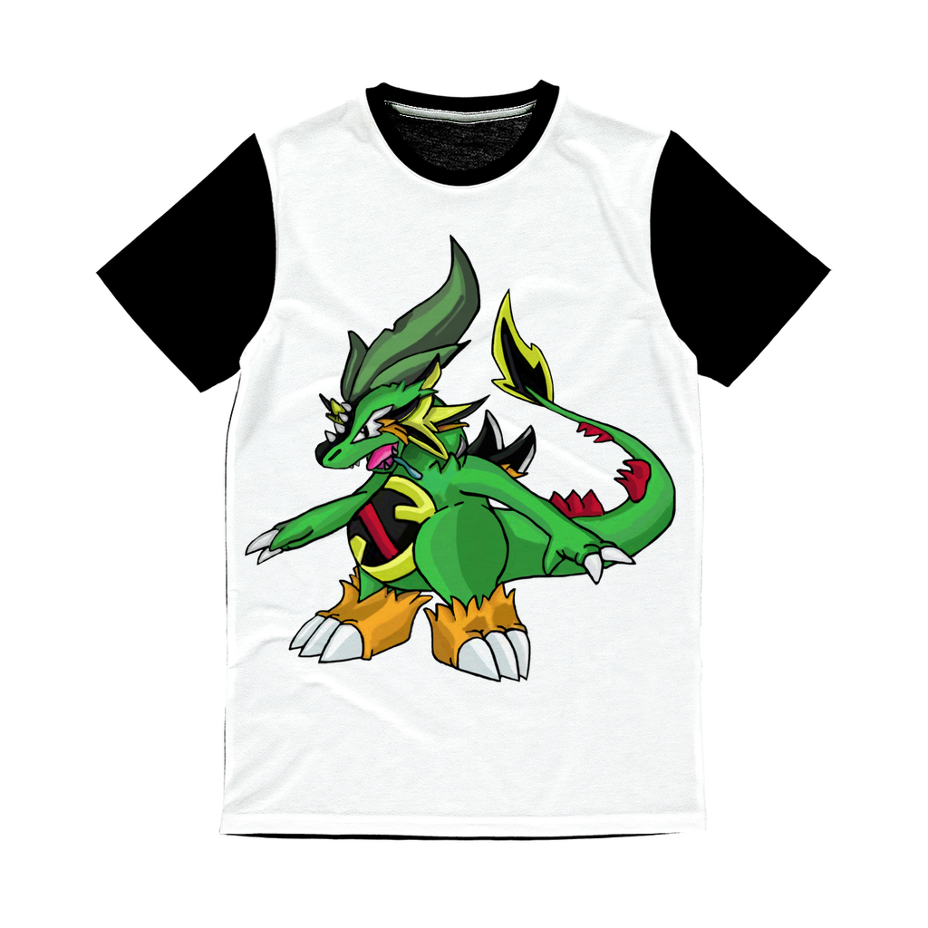 Ledinaking Classic Sublimation Panel T-Shirt featuring a vibrant front design and plain black back, ideal for sublimation printing.