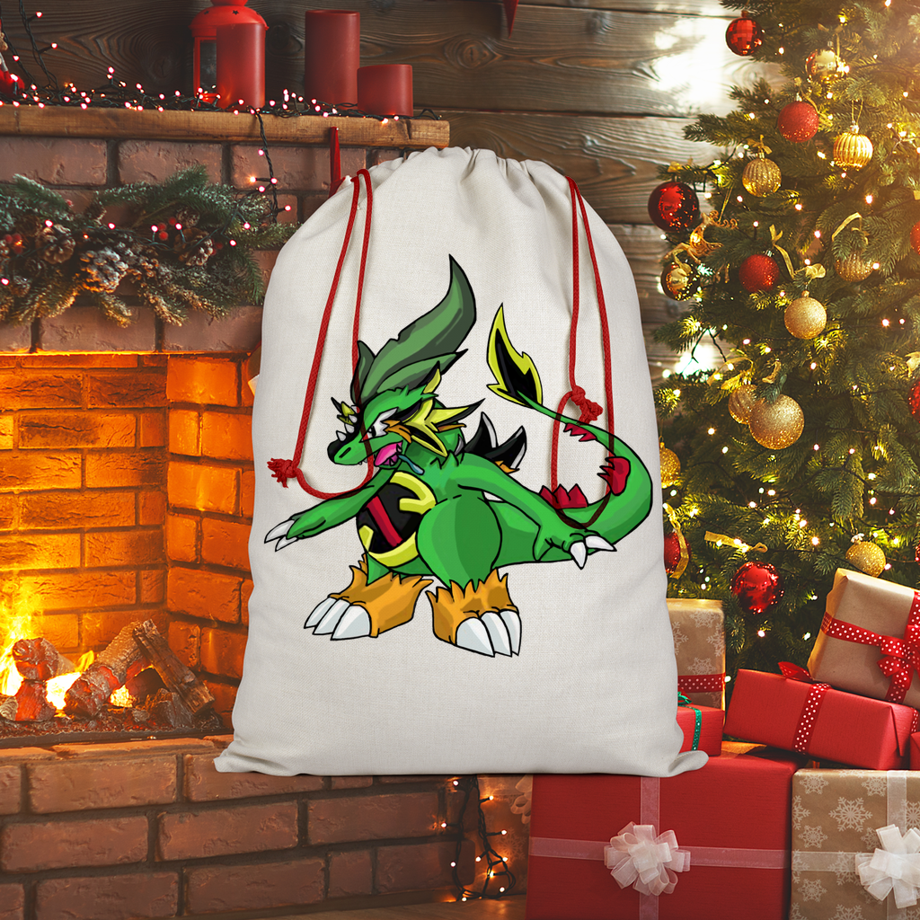 Ledinaking Sublimation Linen Drawstring Sack with red drawstring, showcasing eco-friendly print and linen texture.