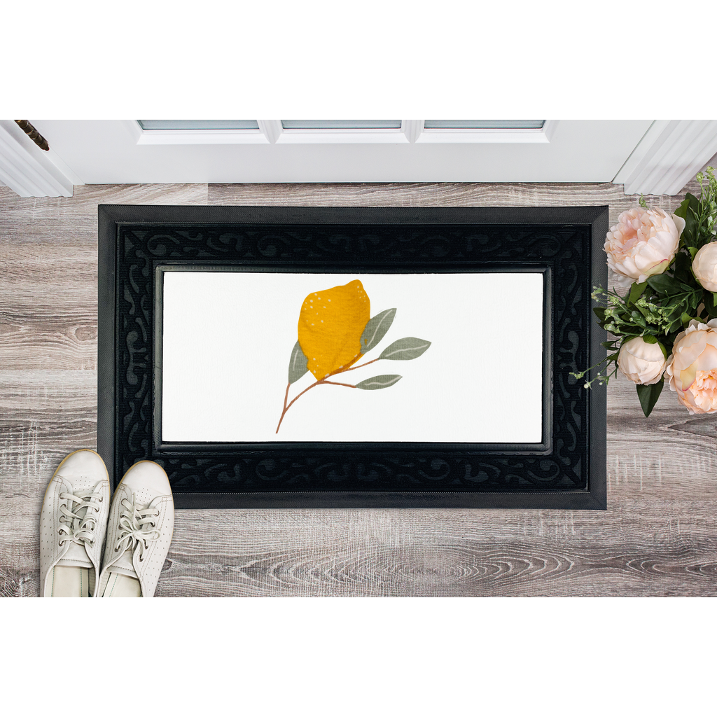 Lemon and Leaves Sublimation Heavy Duty Door Mat with a vibrant design and non-slip rubber base, perfect for personalization.