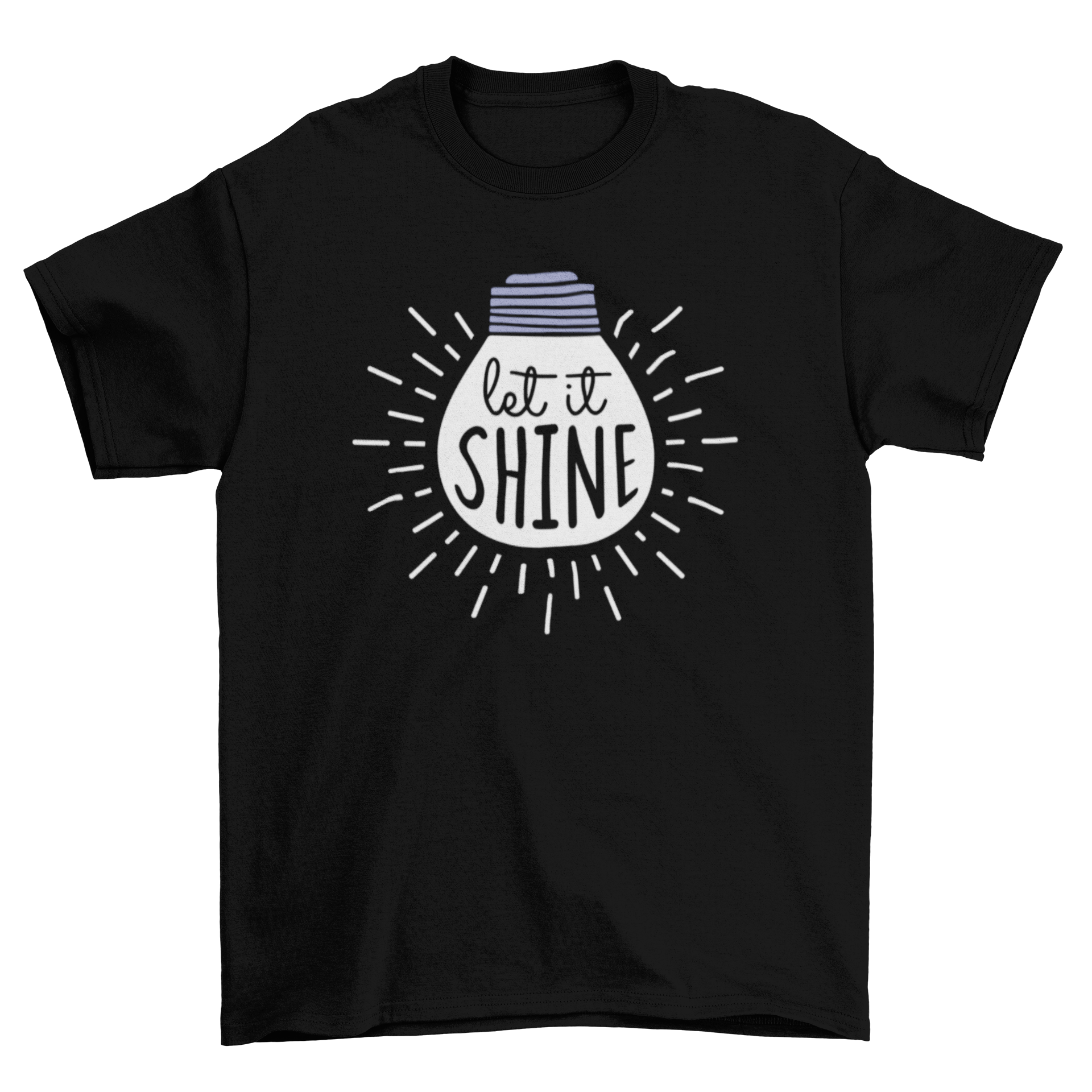 Let It Shine Text T-shirt featuring a light bulb design and inspirational text.