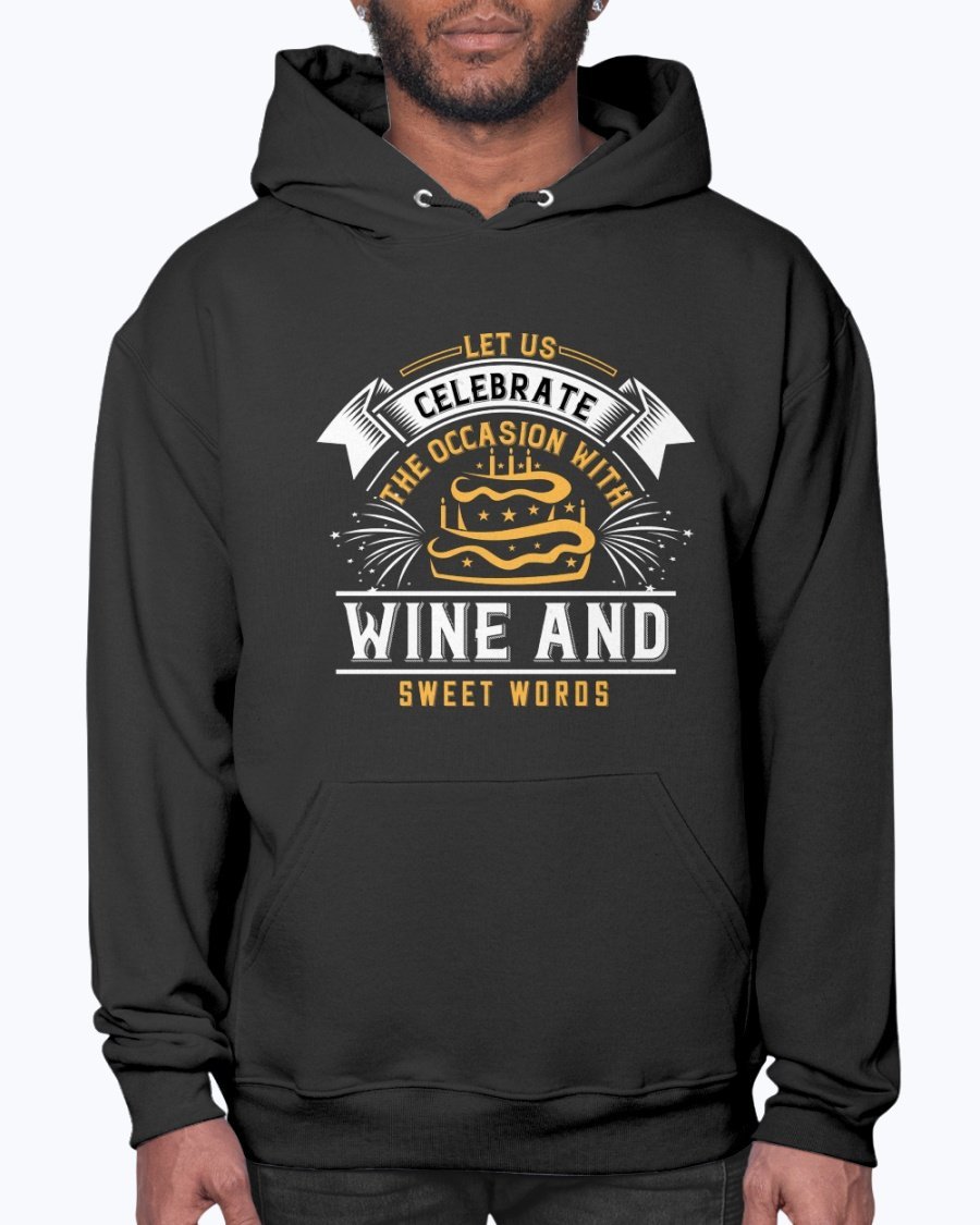 A stylish unisex hoodie featuring a wine-themed design, perfect for birthday celebrations, made from soft preshrunk fleece with a front pouch pocket.