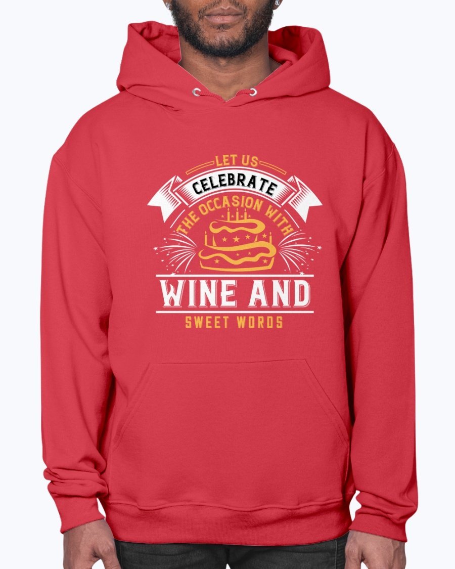 A stylish unisex hoodie featuring a wine-themed design, perfect for birthday celebrations, made from soft preshrunk fleece with a front pouch pocket.