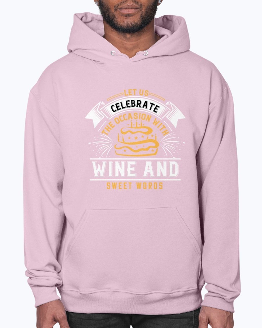 A stylish unisex hoodie featuring a wine-themed design, perfect for birthday celebrations, made from soft preshrunk fleece with a front pouch pocket.