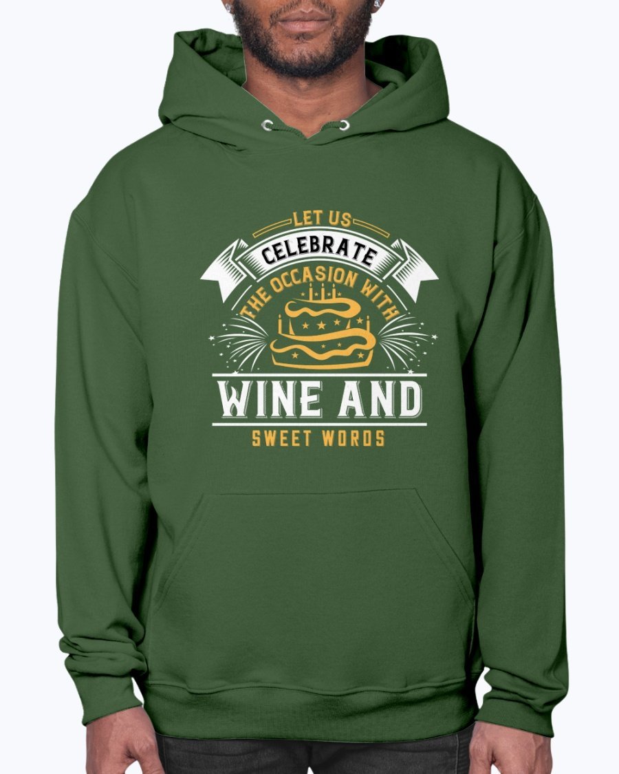 A stylish unisex hoodie featuring a wine-themed design, perfect for birthday celebrations, made from soft preshrunk fleece with a front pouch pocket.