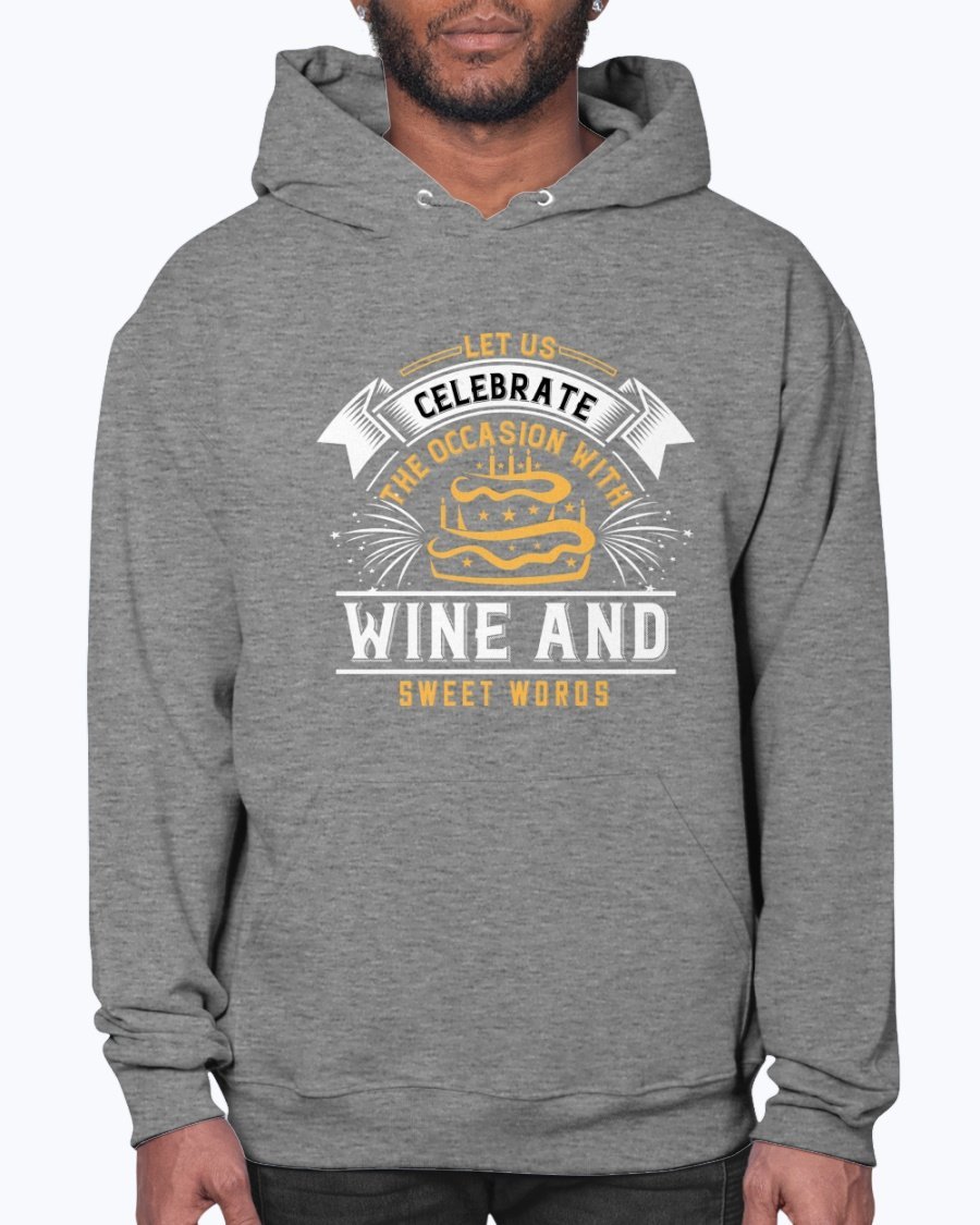 A stylish unisex hoodie featuring a wine-themed design, perfect for birthday celebrations, made from soft preshrunk fleece with a front pouch pocket.