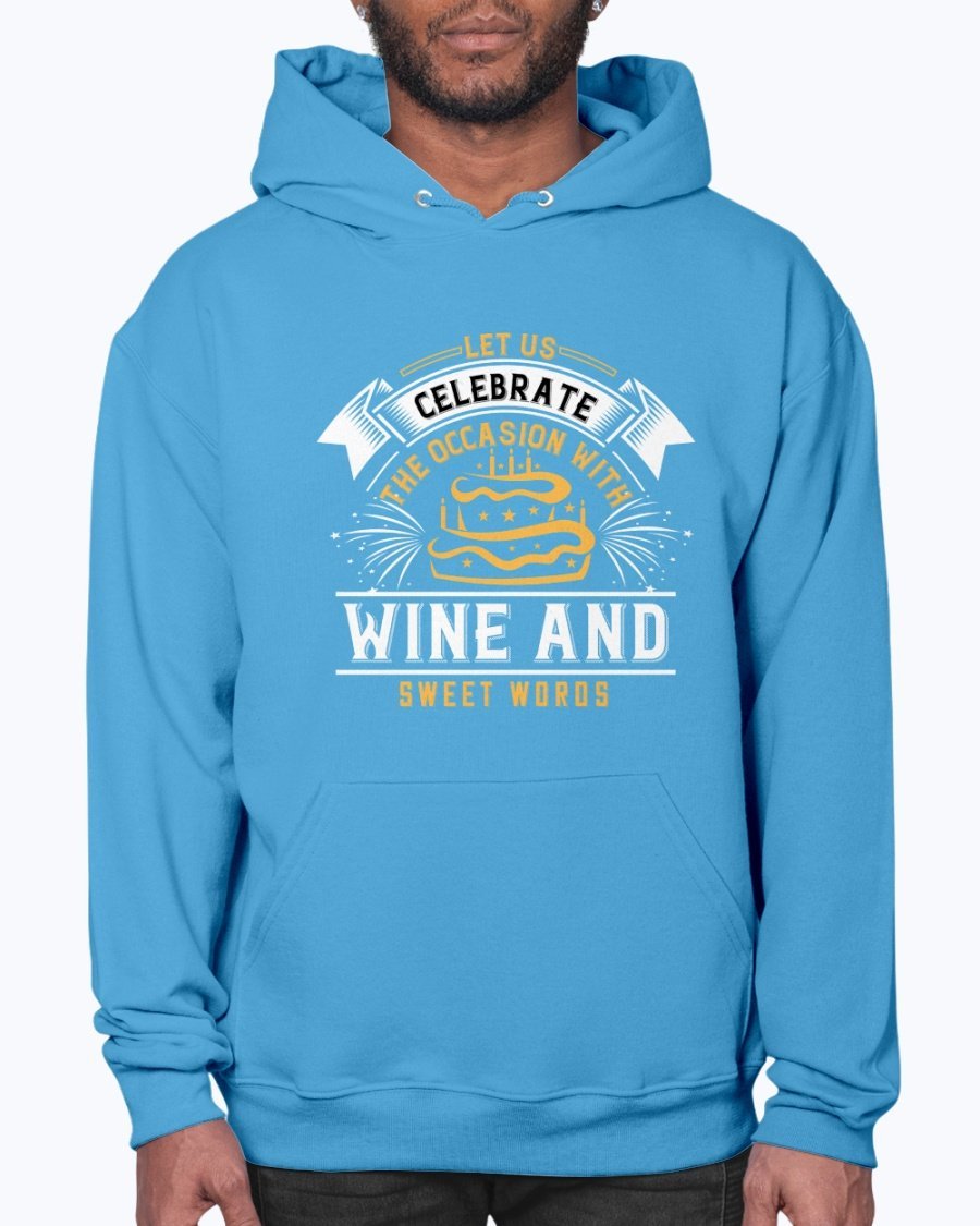 A stylish unisex hoodie featuring a wine-themed design, perfect for birthday celebrations, made from soft preshrunk fleece with a front pouch pocket.