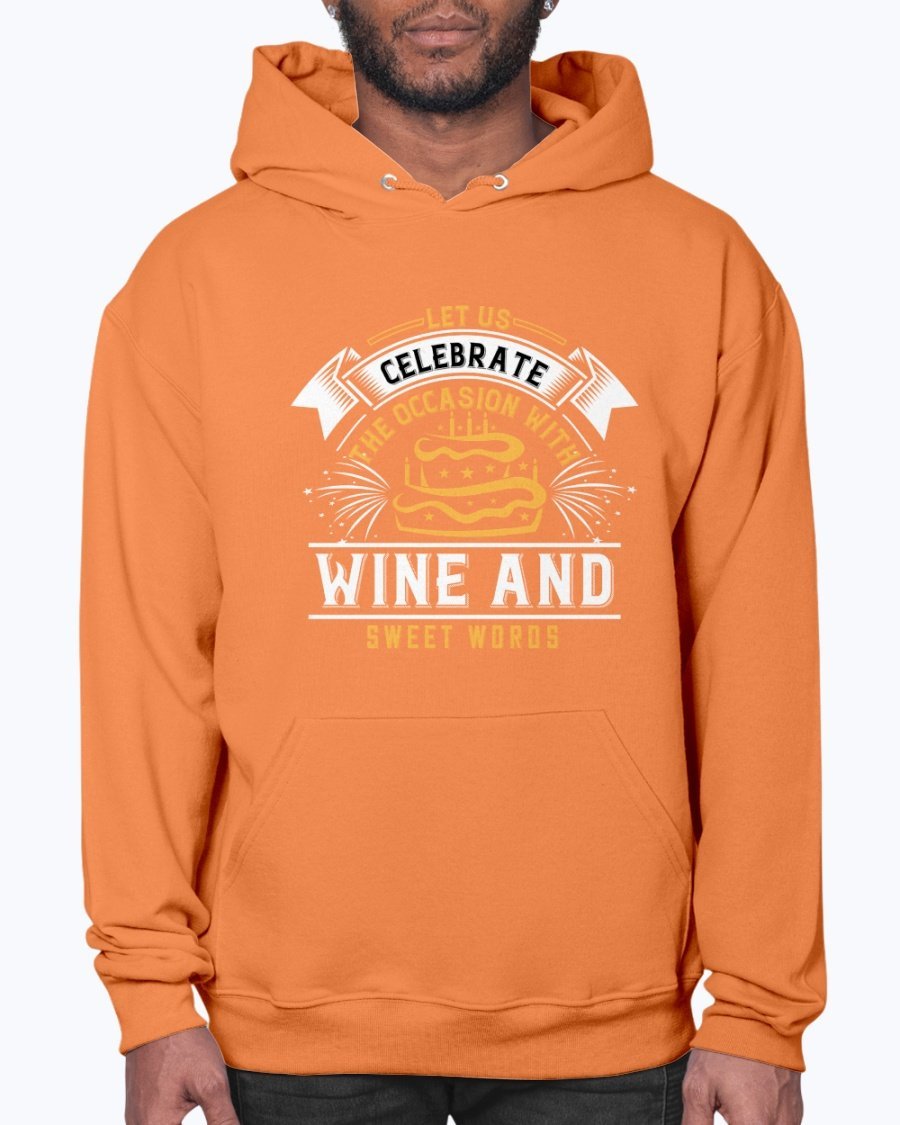 A stylish unisex hoodie featuring a wine-themed design, perfect for birthday celebrations, made from soft preshrunk fleece with a front pouch pocket.