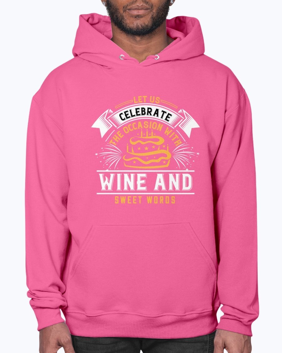A stylish unisex hoodie featuring a wine-themed design, perfect for birthday celebrations, made from soft preshrunk fleece with a front pouch pocket.
