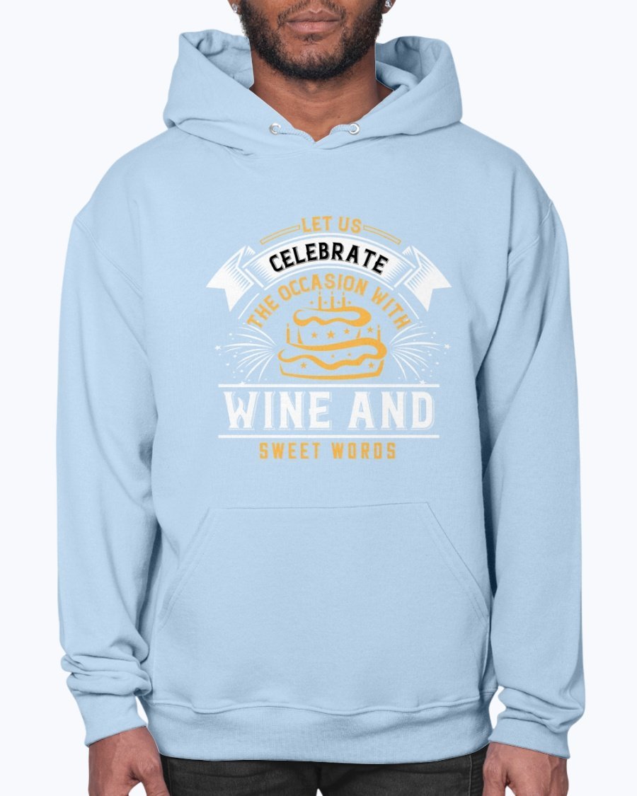 A stylish unisex hoodie featuring a wine-themed design, perfect for birthday celebrations, made from soft preshrunk fleece with a front pouch pocket.