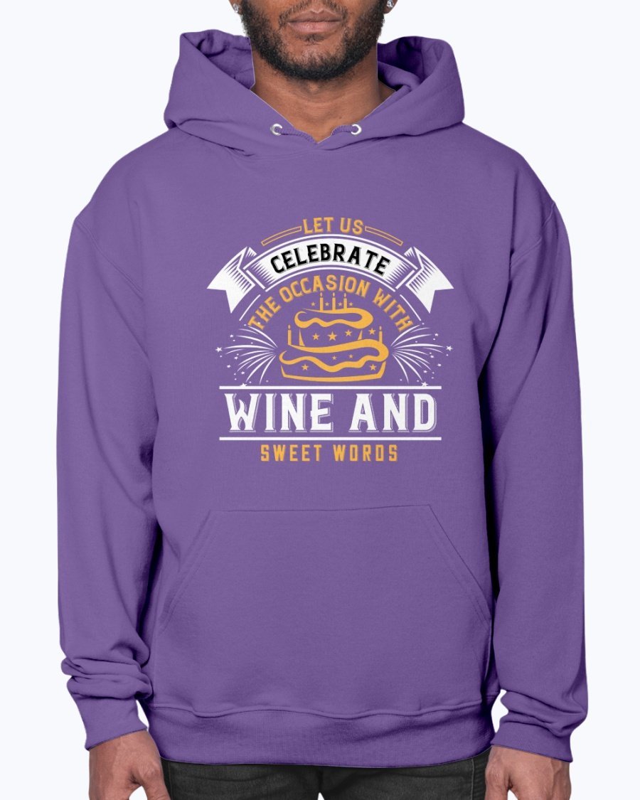 A stylish unisex hoodie featuring a wine-themed design, perfect for birthday celebrations, made from soft preshrunk fleece with a front pouch pocket.