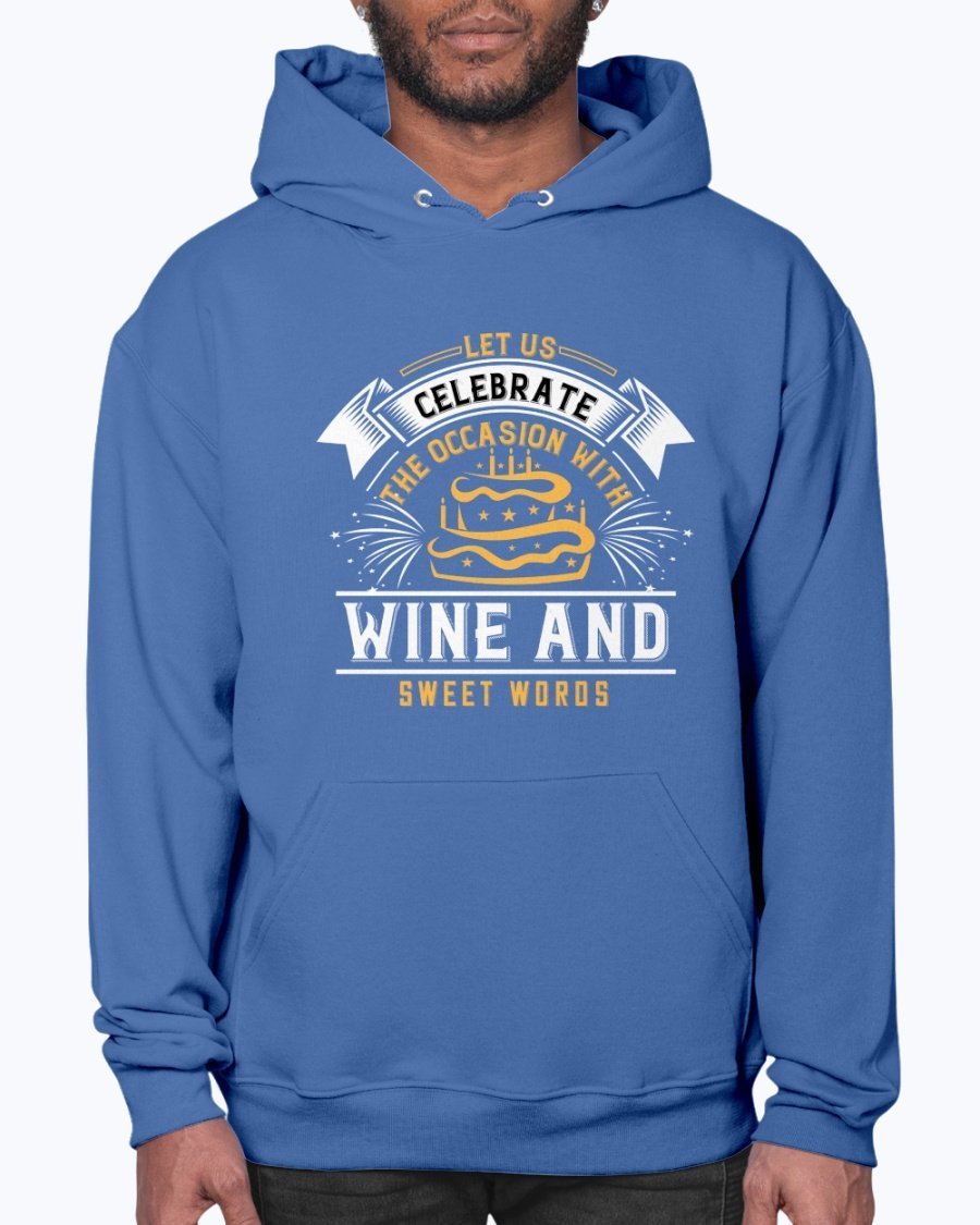 A stylish unisex hoodie featuring a wine-themed design, perfect for birthday celebrations, made from soft preshrunk fleece with a front pouch pocket.