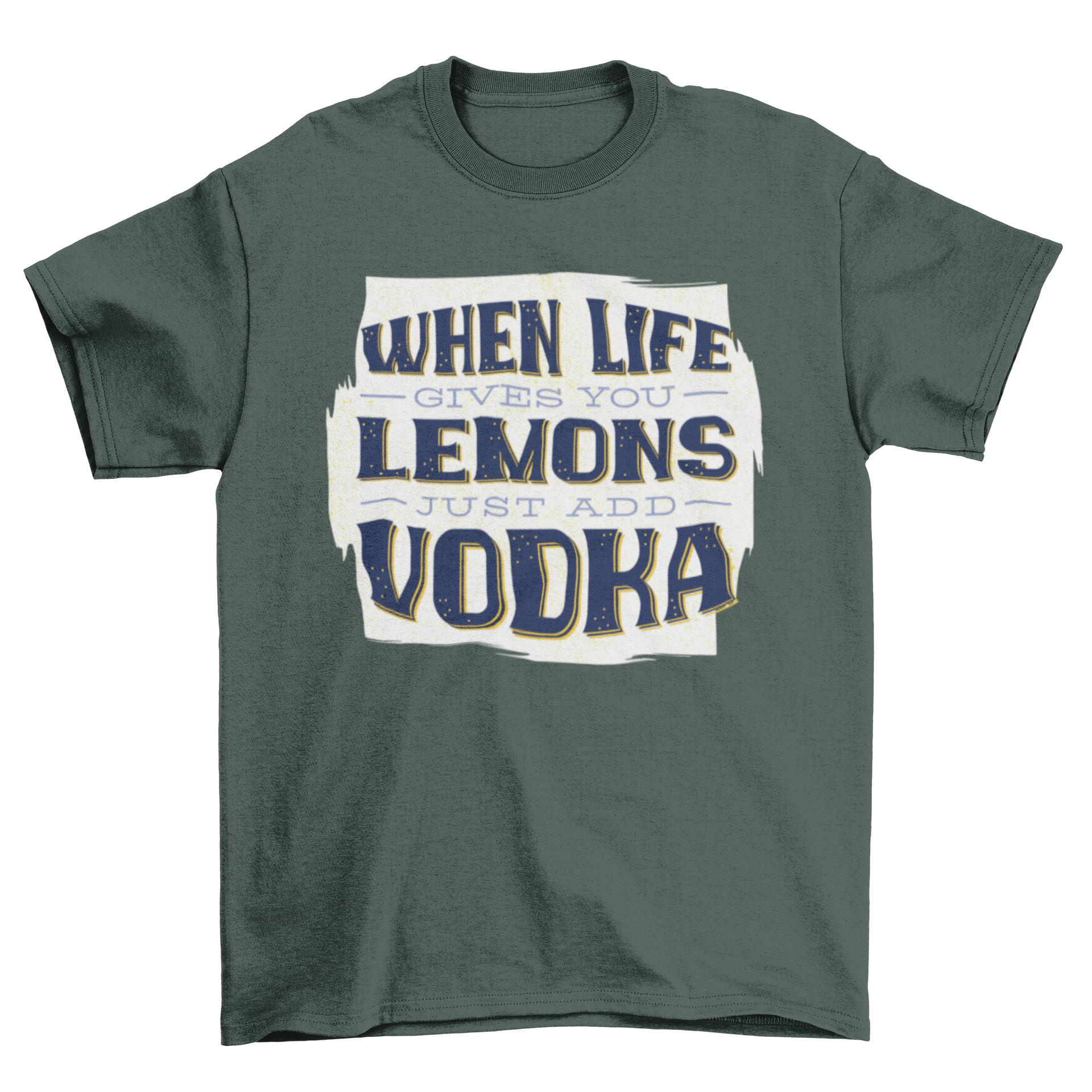 A stylish Lettering Drinking T-shirt featuring a humorous vodka quote in bold lettering.