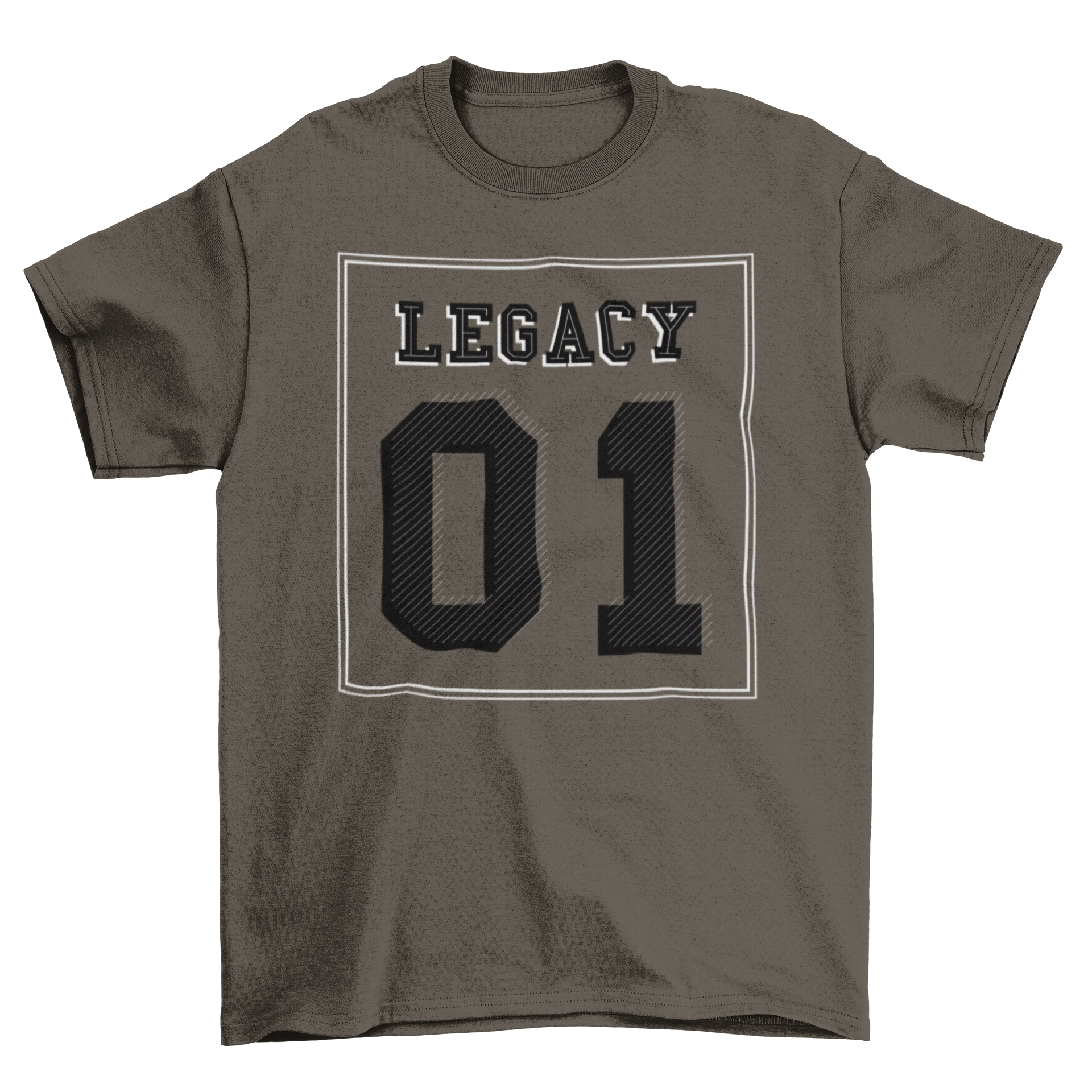 A stylish Lettering With Number T-shirt featuring the text 'LEGACY 01' in bold letters, perfect for casual wear.