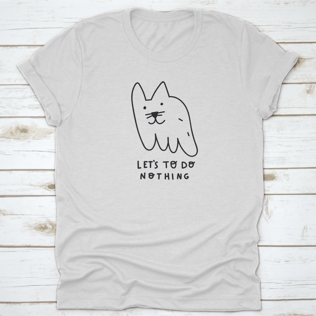 A cute vector illustration of a cat on a soft cotton t-shirt, showcasing a relaxed and playful design.