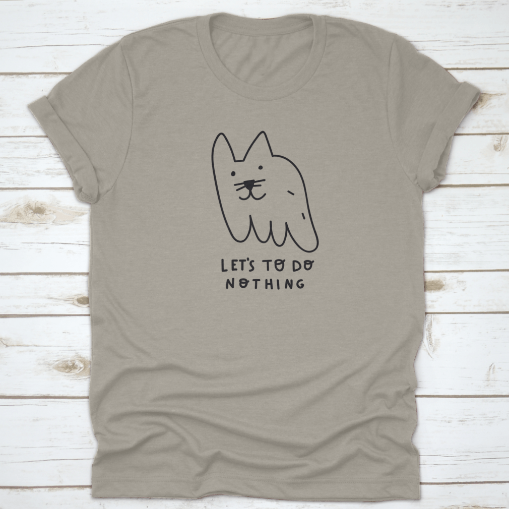 A cute vector illustration of a cat on a soft cotton t-shirt, showcasing a relaxed and playful design.