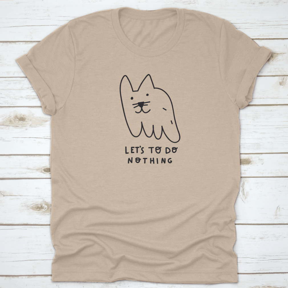 A cute vector illustration of a cat on a soft cotton t-shirt, showcasing a relaxed and playful design.
