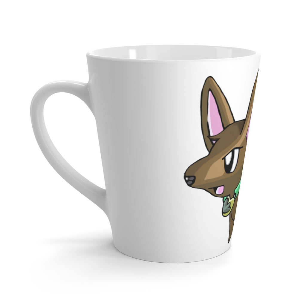 A stylish white ceramic LG Latte Mug with rounded corners and a C-handle, perfect for enjoying lattes.