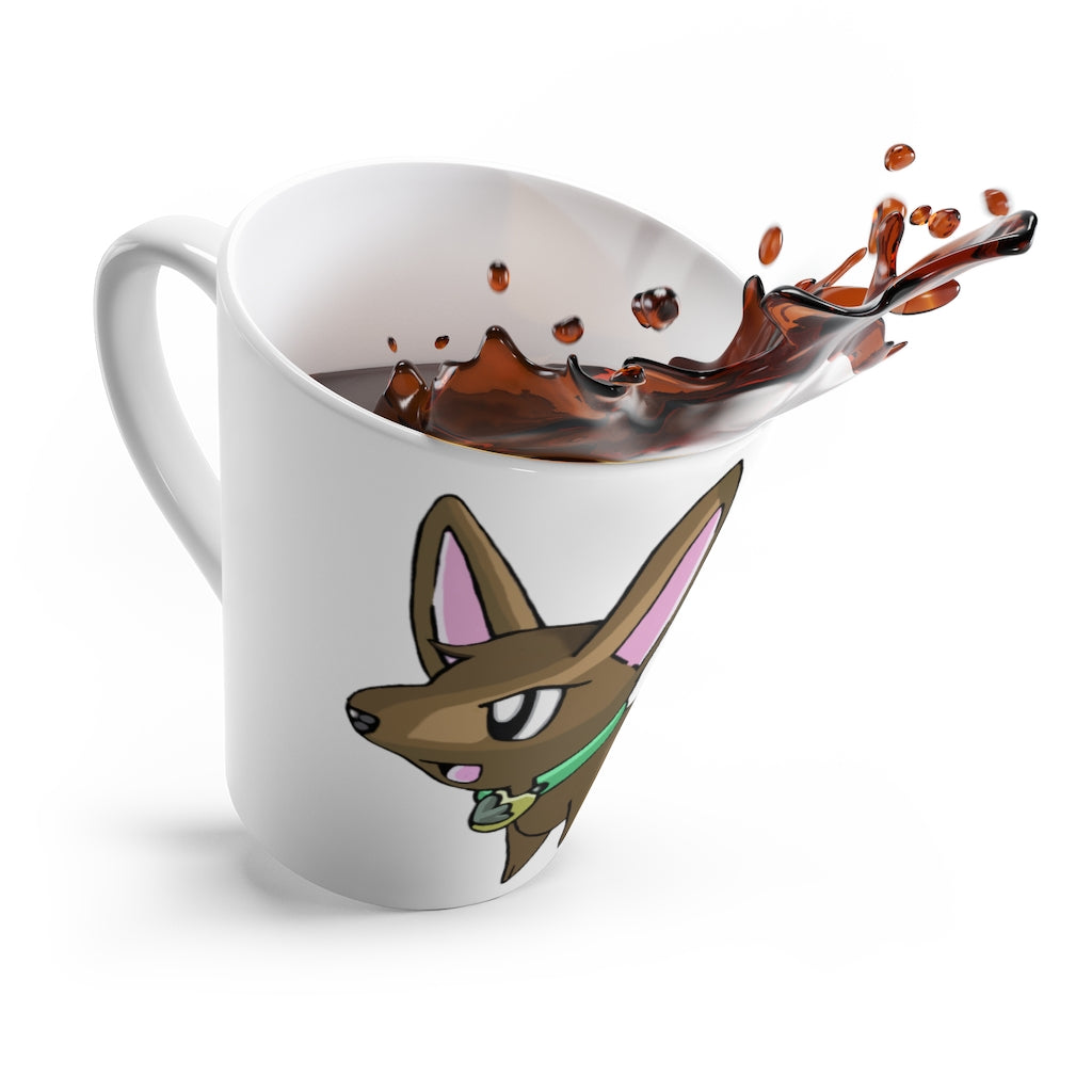 A stylish white ceramic LG Latte Mug with rounded corners and a C-handle, perfect for enjoying lattes.