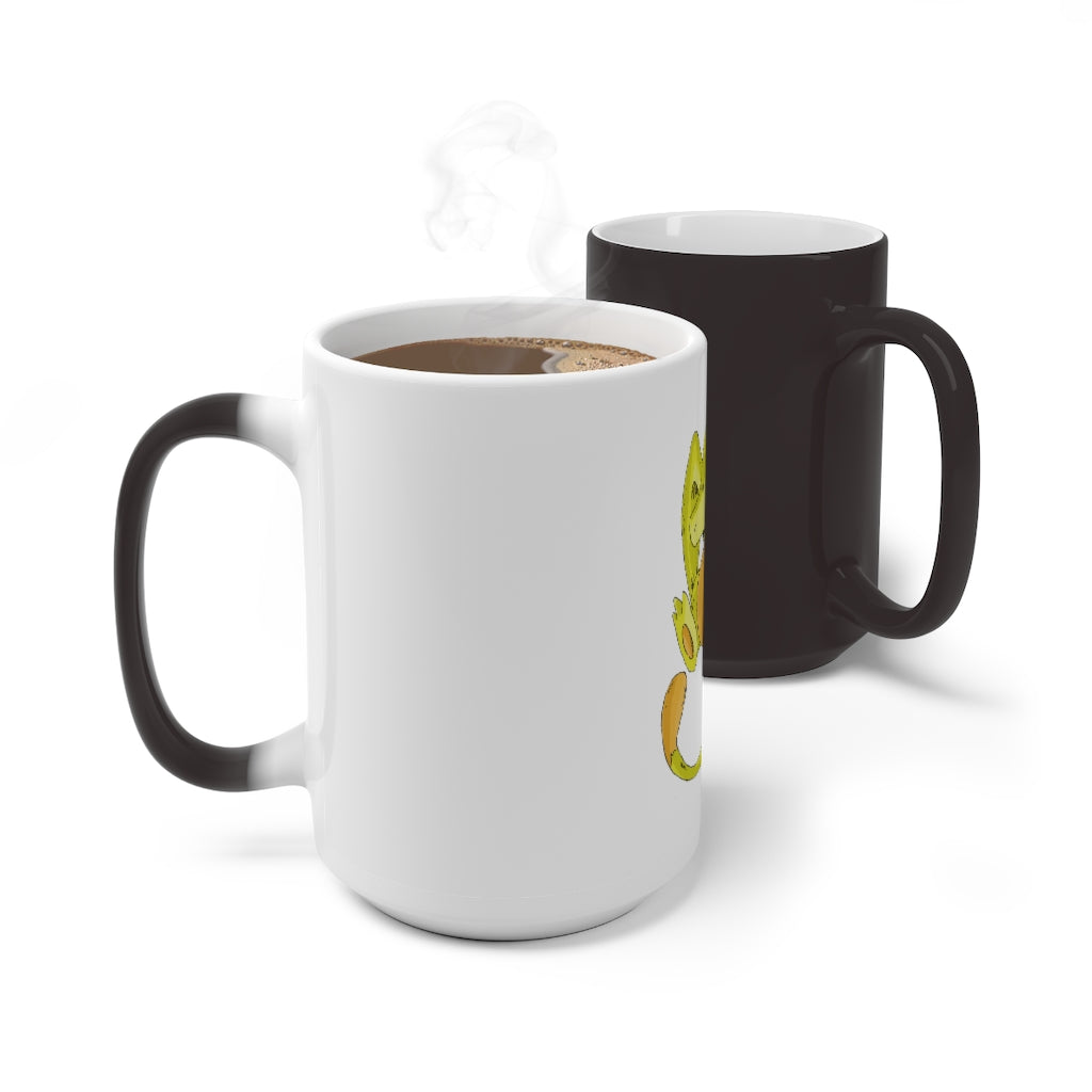 Lighender Color Changing Mug showcasing vibrant colors when filled with hot liquid, featuring a C-handle and rounded corners.