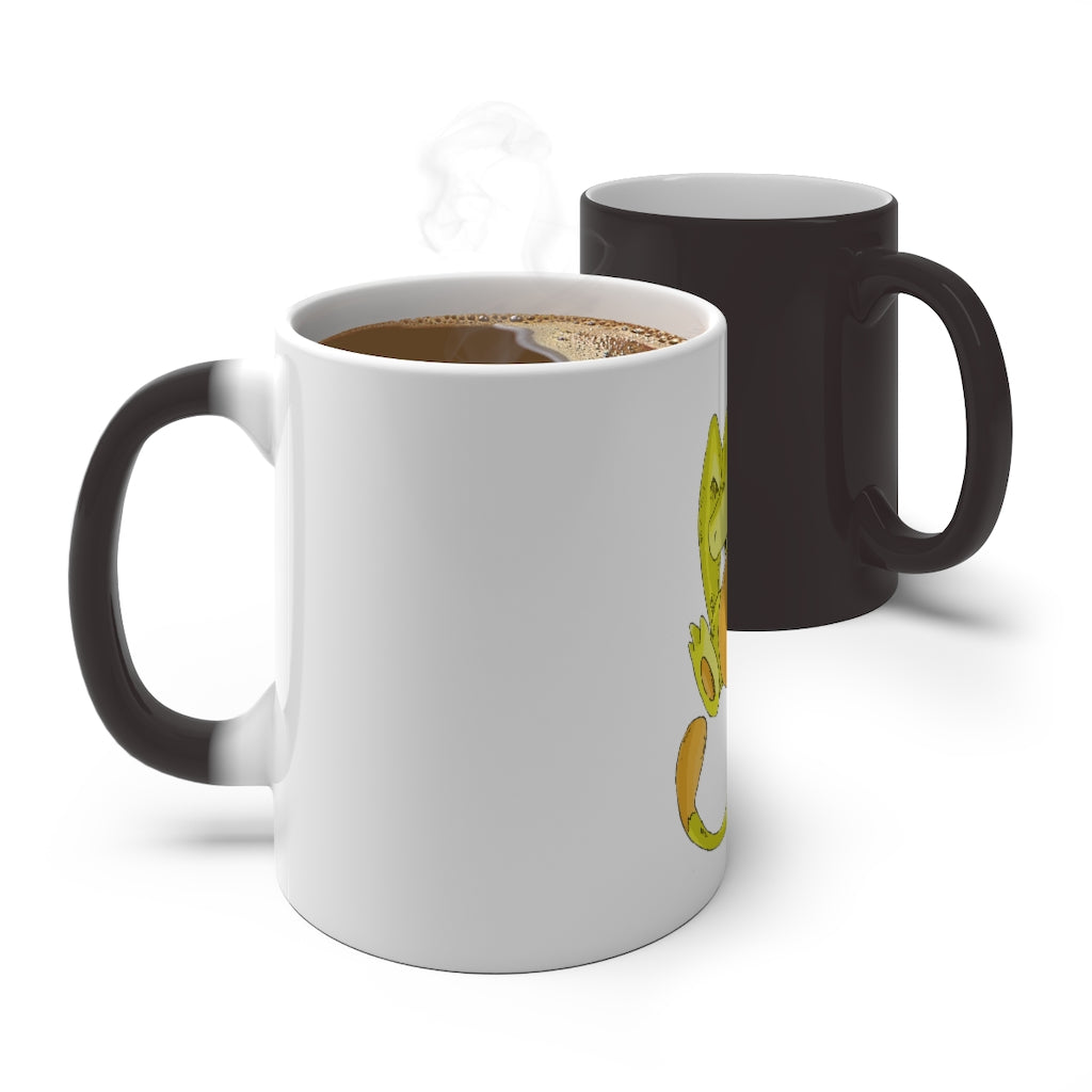 Lighender Color Changing Mug showcasing vibrant colors when filled with hot liquid, featuring a C-handle and rounded corners.