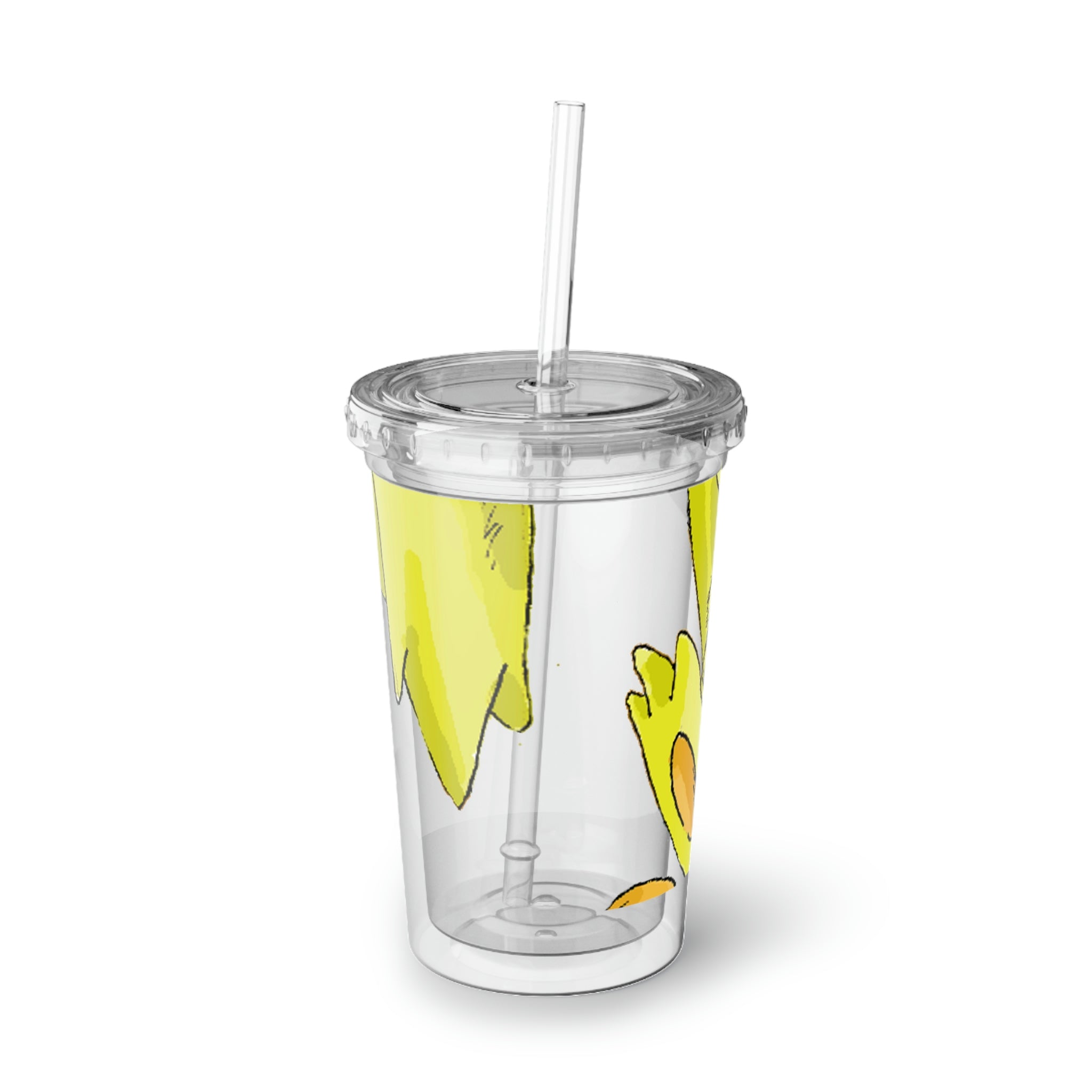 Lighender Suave Acrylic Cup in stainless steel with a black screw-on cap and a plastic straw, showcasing a customizable design.