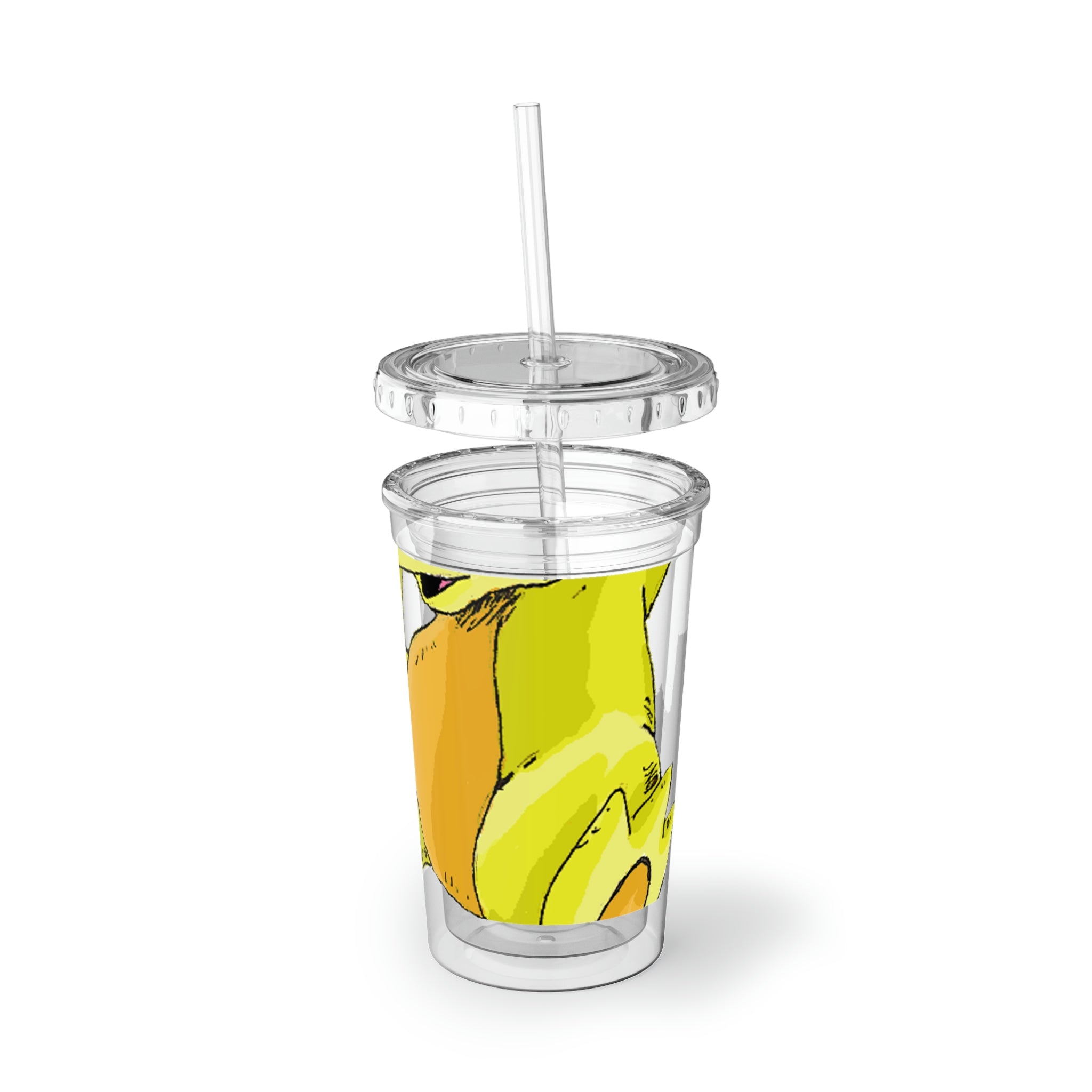 Lighender Suave Acrylic Cup in stainless steel with a black screw-on cap and a plastic straw, showcasing a customizable design.