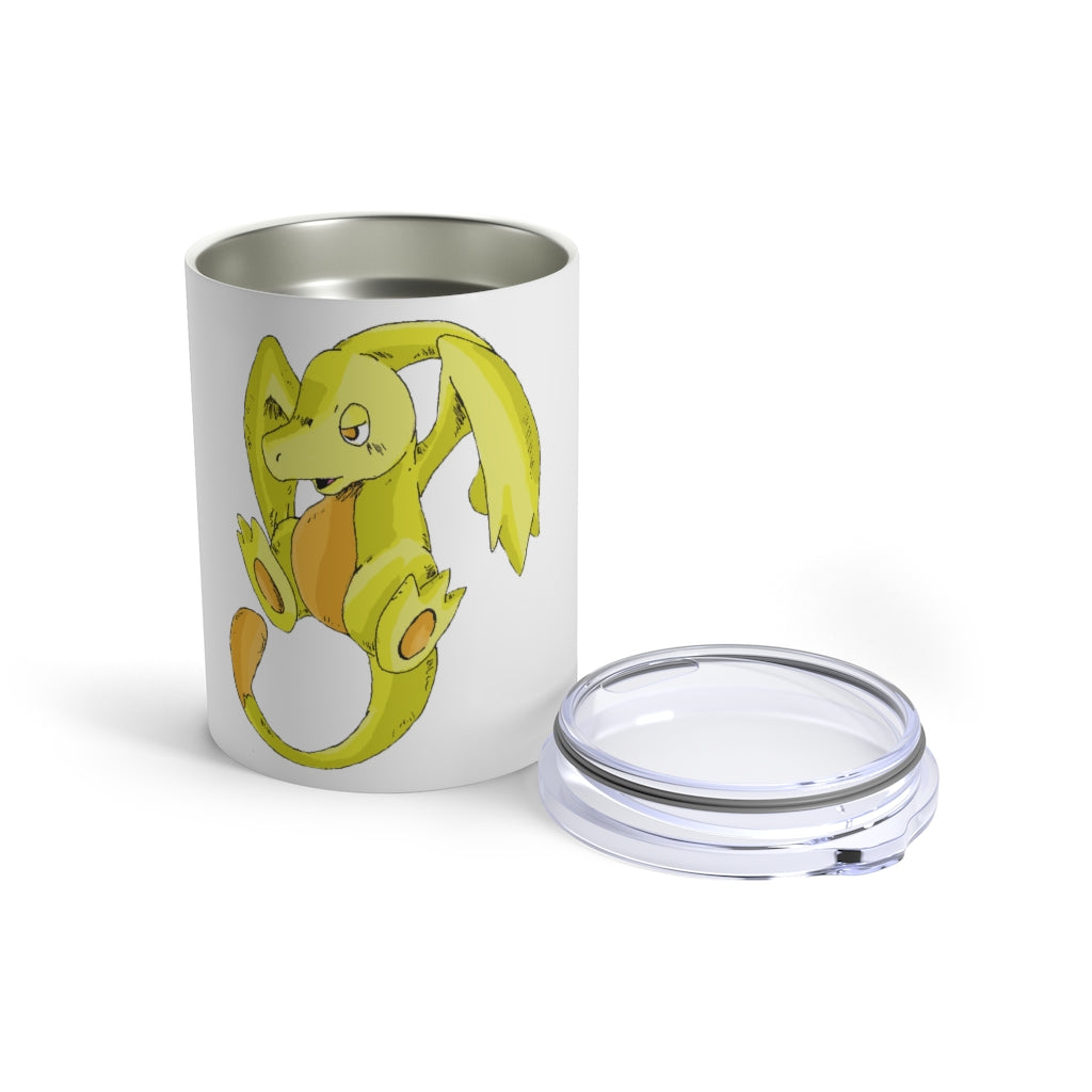 Lighender Tumbler 10oz in stainless steel with a see-thru plastic lid, showcasing its sleek design and rounded corners.