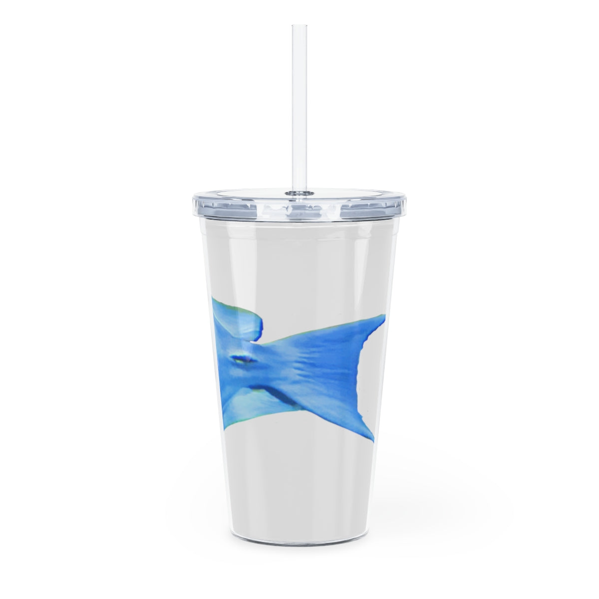 Light Blue and Yellow Fish Plastic Tumbler with Straw, featuring a vibrant fish design and a matching lid.