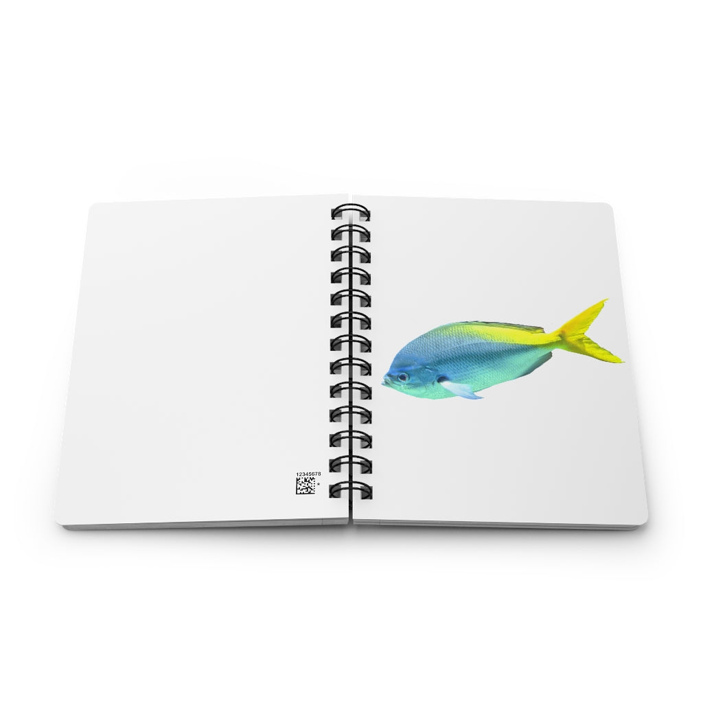 Light Blue and Yellow Fish Spiral Bound Journal with glossy cover and lined pages, perfect for writing and journaling.