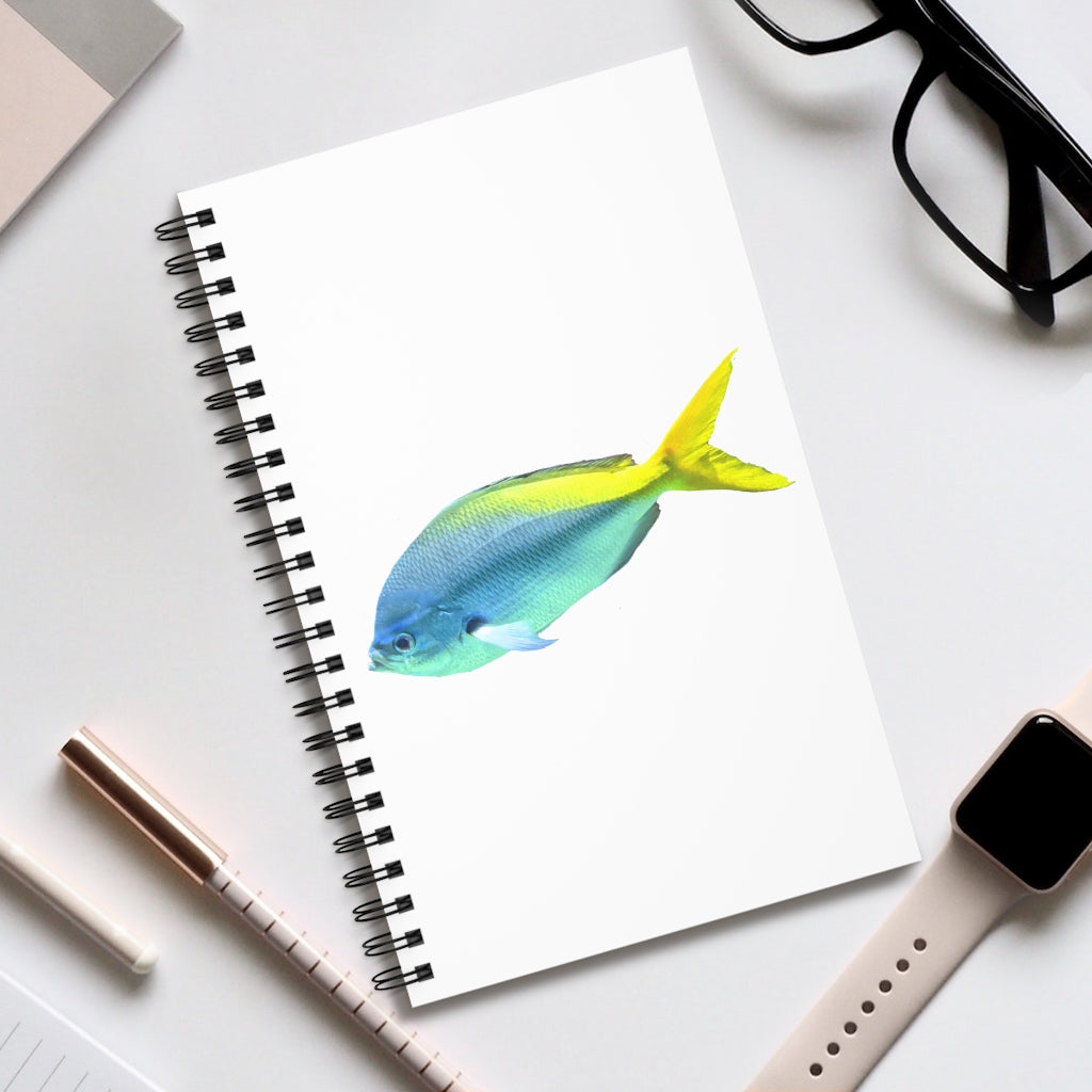 Light Blue and Yellow Fish Spiral Journal featuring a vibrant fish design on the cover, with spiral binding and 80 single pages.