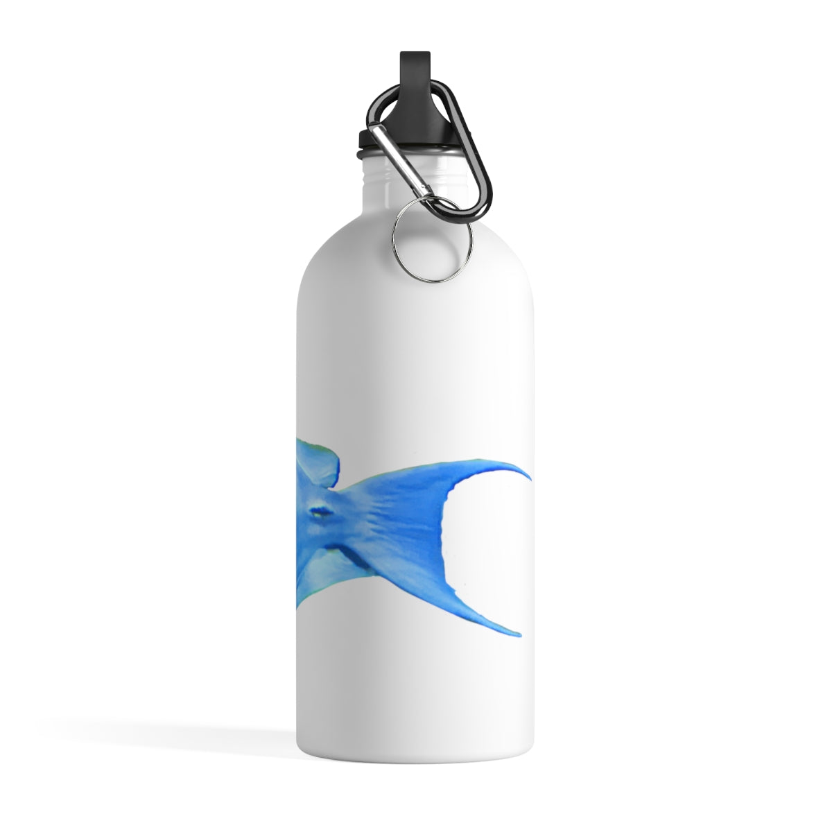 Light Blue and Yellow Fish Stainless Steel Water Bottle with a vibrant fish print and plastic screw top.