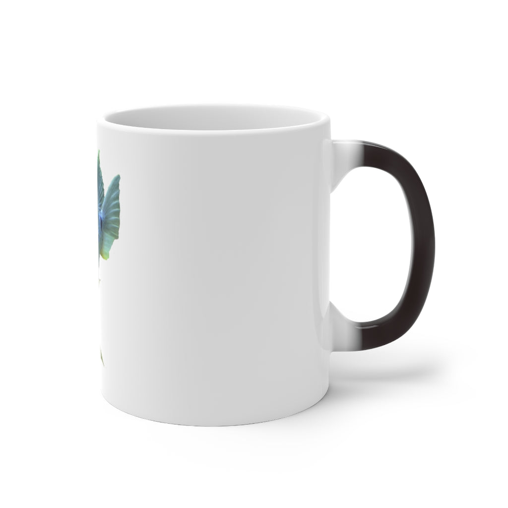 Light Blue Fish Color Changing Mug showcasing vibrant colors and a whimsical design, perfect for warm beverages.