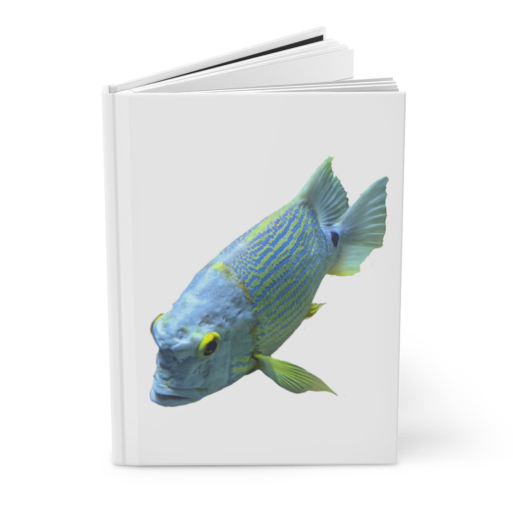 Light Blue Fish Hardcover Journal with matte finish, featuring customizable covers and lined pages.
