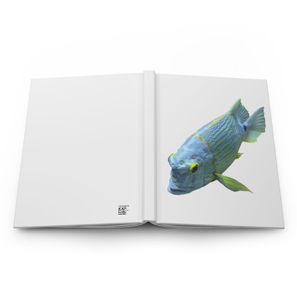 Light Blue Fish Hardcover Journal with matte finish, featuring customizable covers and lined pages.